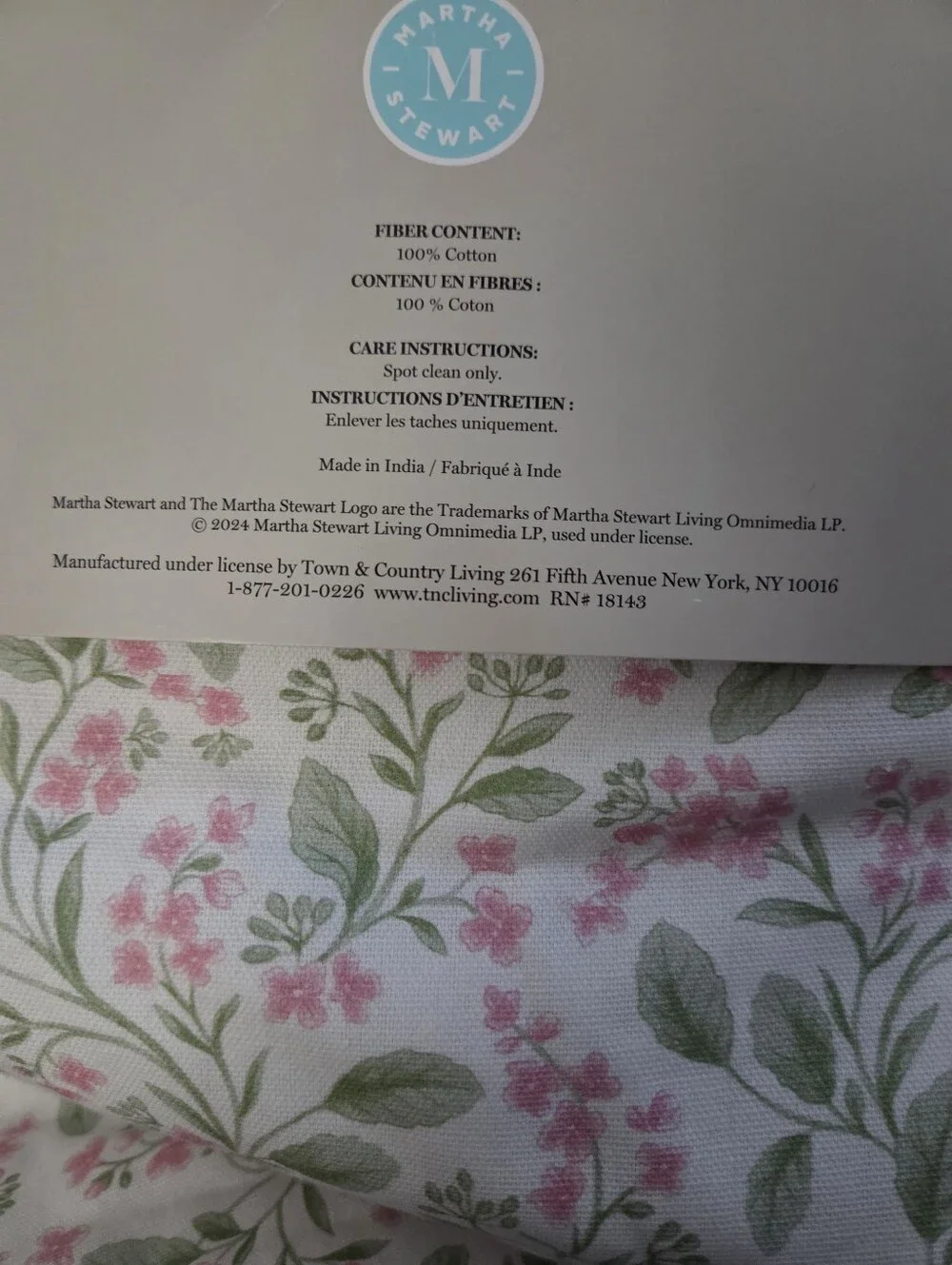 Martha Stewart - NEW Pink Floral and Green Gingham Reversible Table Runner 14x72